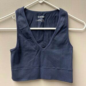 Garage Ribbed Blue V Neck Tank Top